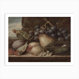 Fruit And Birds On A Window Sill Art Print