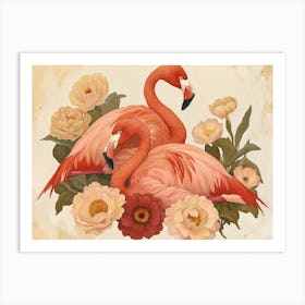 Floral Animal Illustration Flamingo 1 Art Print