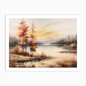 A Painting Of A Lake In Autumn 60 Art Print