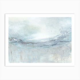 Exhale - Soft Abstract Art Print Painting, Dreamy Blue Gray Landscape, Tranquil Sea Sky Clouds Wall Art Art Print