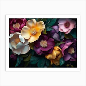 Art Pattern with Colorful Flowers Leaves 3d Artwork Art Print