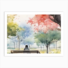 Watercolor Of A Park Bench Art Print