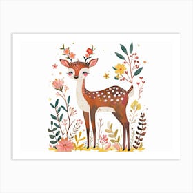 Little Floral Reindeer 2 Art Print