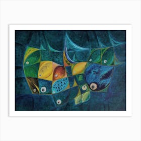 Living Room Wall Art With Blue Fish, Deep Blue Sea Art Print