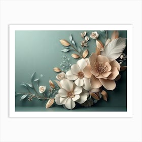 Floral Painting On Green Background 4 Art Print