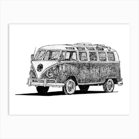 Black and White Campervan 'travel' Illustration Art Print