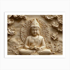 3d Hindu Ancient Religious Buddha Art Background Golden Artwork Art Print