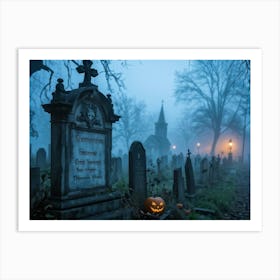 Halloween Theed Wedding Announcement Fog Enshrouds A Dilapidated Signboard Proclaiming The Union Of Art Print