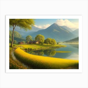 Reflections of Nature: A Serene Landscape Painting Art Print