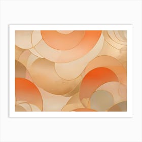 Abstract Composition Of Overlapping Circles In Warm Orange, Peach, And Beige Tones With Golden Outlines Art Print