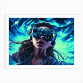 Surreal girl wearing VR glasses submerged in liquid Art Print