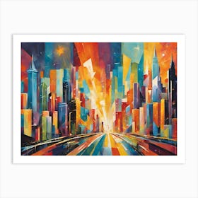 Starburst City A Symphony Of Urban Lights And Neon Dreams Art Print