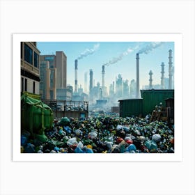 Greenhouse Gases And Smog Blanketing A Cityscape Urban Industry Spewing Fumes Ocean Littered With Art Print