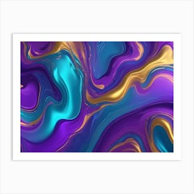 Abstract Image Of Swirling, Fluid Colors In Shades Of Purple, Gold, And Teal Art Print