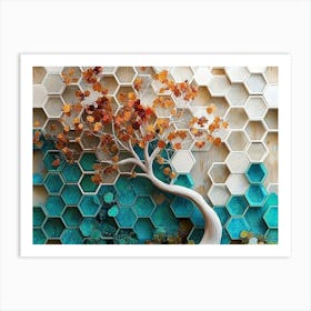 White Lattice And Ethereal Tree On Oak, Complemented By A Mix Of Turquoise And Colorful 2 Art Print