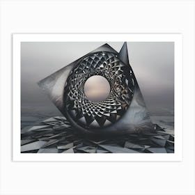 Sacred geometry series, Desert Mirage: Geometric Infinity Under a Hazy Sky Art Print
