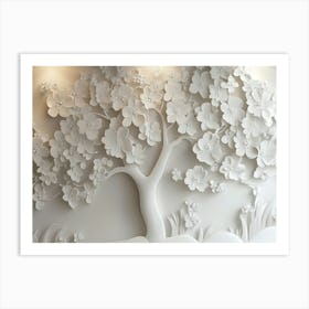 3d Art With White Floral Tree Pattern 2 Art Print