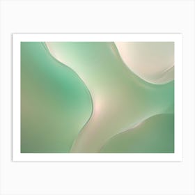 Abstract Background With Smooth, Flowing Shapes In Light Green And Beige, Resembling Liquid Or Glass Art Print