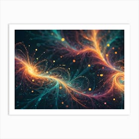 Abstract Background Of Swirling Orange, Teal, And Pink Cosmic Energy, With Glowing Particles And Light Trails Art Print