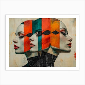 Abstract Woman Faces In Geometric Harmony 6 Art Print