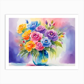 Watercolor Roses In A Vase 1 Art Print