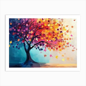 Elegant Colorful Tree with Vibrant Leaves Hanging Branches 12 Art Print