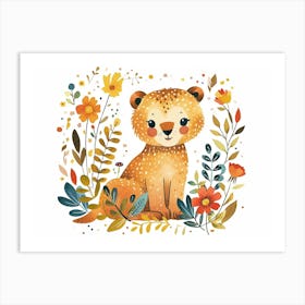 Little Floral Mountain Lion 2 Art Print