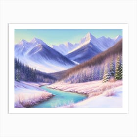 Snow-Kissed Peaks: A Winter Scene 4 Art Print