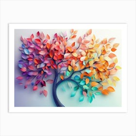 Colorful Tree With Leaves On Hanging Branches Of Blue, White And Golden 9 Art Print