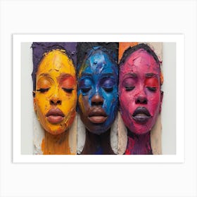 Colorful Chronicles: Abstract Narratives of History and Resilience. Three Women'S Faces Art Print