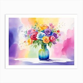 Watercolor Roses In A Vase 2 Art Print