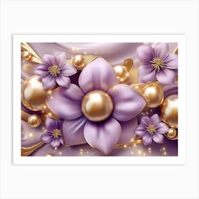 Purple Flowers With Pearls 4 Art Print