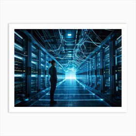 An Advanced Futuristic Data Center Buzzing With The Activity Of Ai Driven Security Algorithms Swirl (6) Art Print