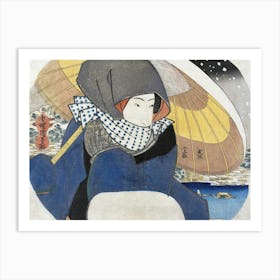 Japanese Woman With Umbrella In Snow (1930) Vintage Woodblock Print By Utagawa Kunisada Art Print