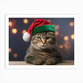 Christmas Cat In Santa Hat Art Print