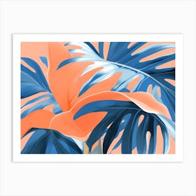 Tropical leaves, pleasing colors of Peach and Blue, 1278 Art Print