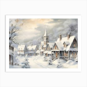 Winter Village Scene Art Print