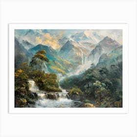 Waterfall In The Mountains Art Print