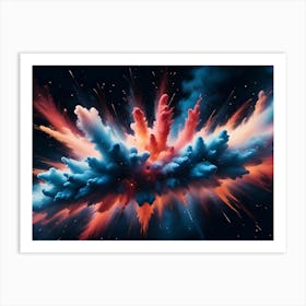 Abstract Explosion Of Colorful Smoke, Dust, And Sparks Against A Dark Background, Resembling A Supernova Or A Burst Of Creative Energy Art Print