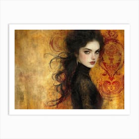 Woman With Long Black Hair Art Print