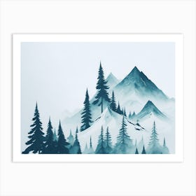 Mountain And Forest In Minimalist Watercolor Horizontal Composition 73 Art Print