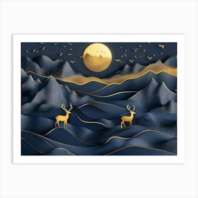 Night Sky With Deer Art Print