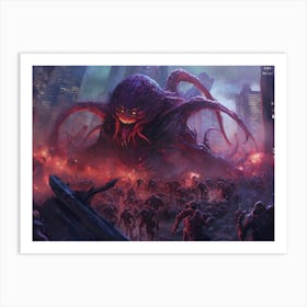 Colossal alien monster invading a night city Art Print