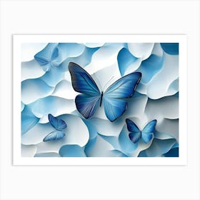 Abstract 3d Design And Prominent Blue Butterfly 1 Art Print