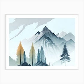 Mountain And Forest In Minimalist Watercolor Horizontal Composition 30 Art Print