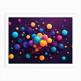 Abstract Image Of Colorful Spheres Scattered On A Dark Purple Background Art Print