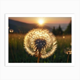 Dandelion sitting on a field, morning or dusk Art Print