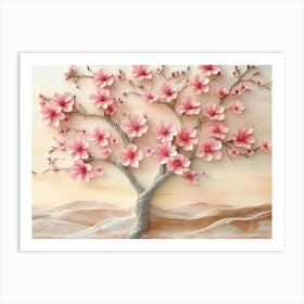 3d Picture Of A Tree With Pink Flowers Background 2 Art Print