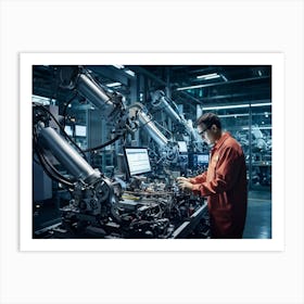 An Artificial Intelligence Engineer Immersed In A High Tech Manufacturing Factory Examining The Com (1) 2 Art Print