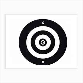 A White Logotype Centered On A Black Dartboard Depicting A Game Of Bullseye Symbolizing Achievement (3) Art Print